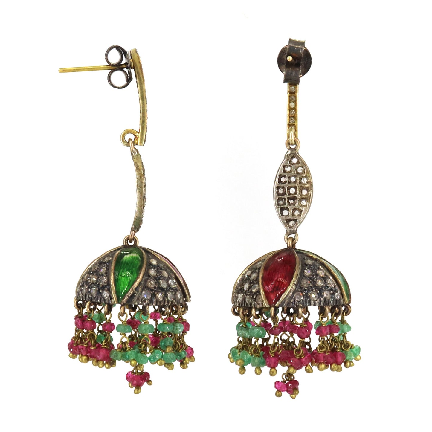 Spinel & Emerald Enamel Earring