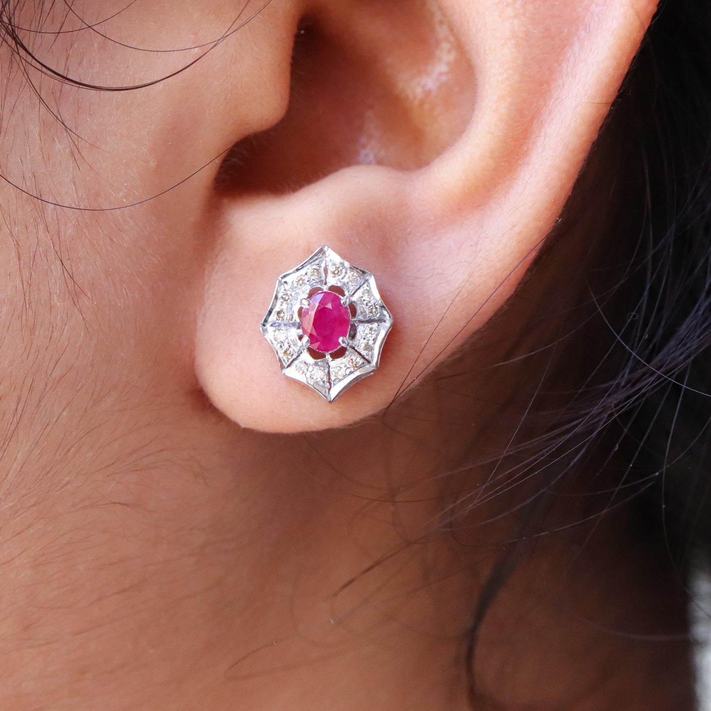 Studs Anniversary Wife Ruby & Studs September Dainty Earring Silver
