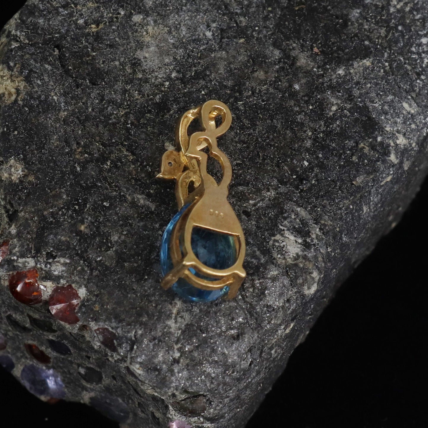 Pear Shape Designer Loop Blue Topaz Necklace 14K Gold