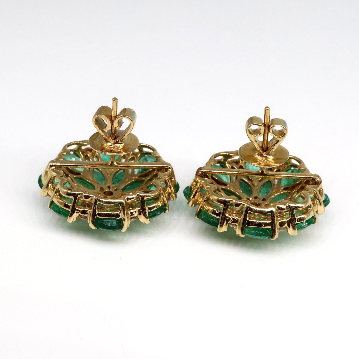 Real Emerald Floral Pattern Studs Earring 14K Gold