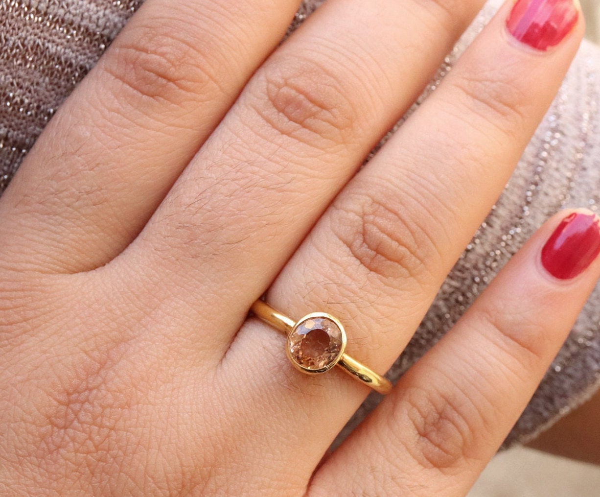 Peach Tourmaline Ring 18K Gold