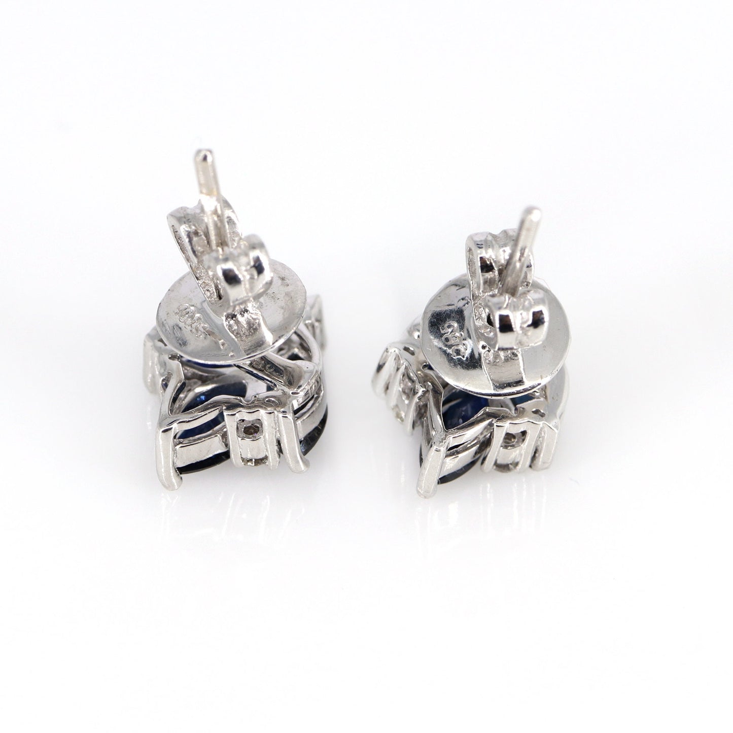 Lotus Style Studs White Sapphire & Studs Marquise Cut Blue Sapphire September 14K Gold