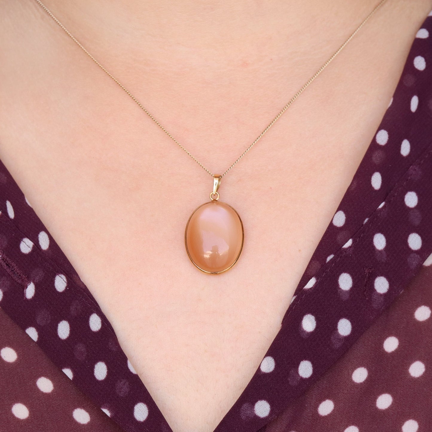 Peach Moonstone Pendant 14K Gold