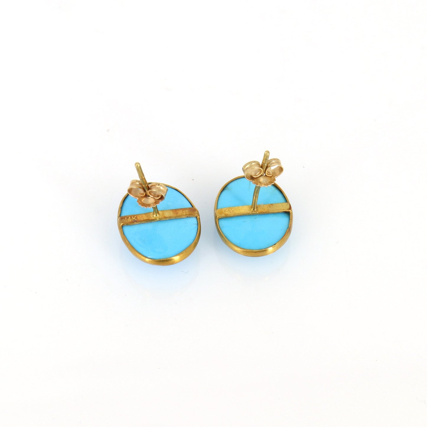 Yellow Cabochon Oval Shape Turquoise Bezel Stud Post Solitaire Fine Gemstone Earring 14K Gold