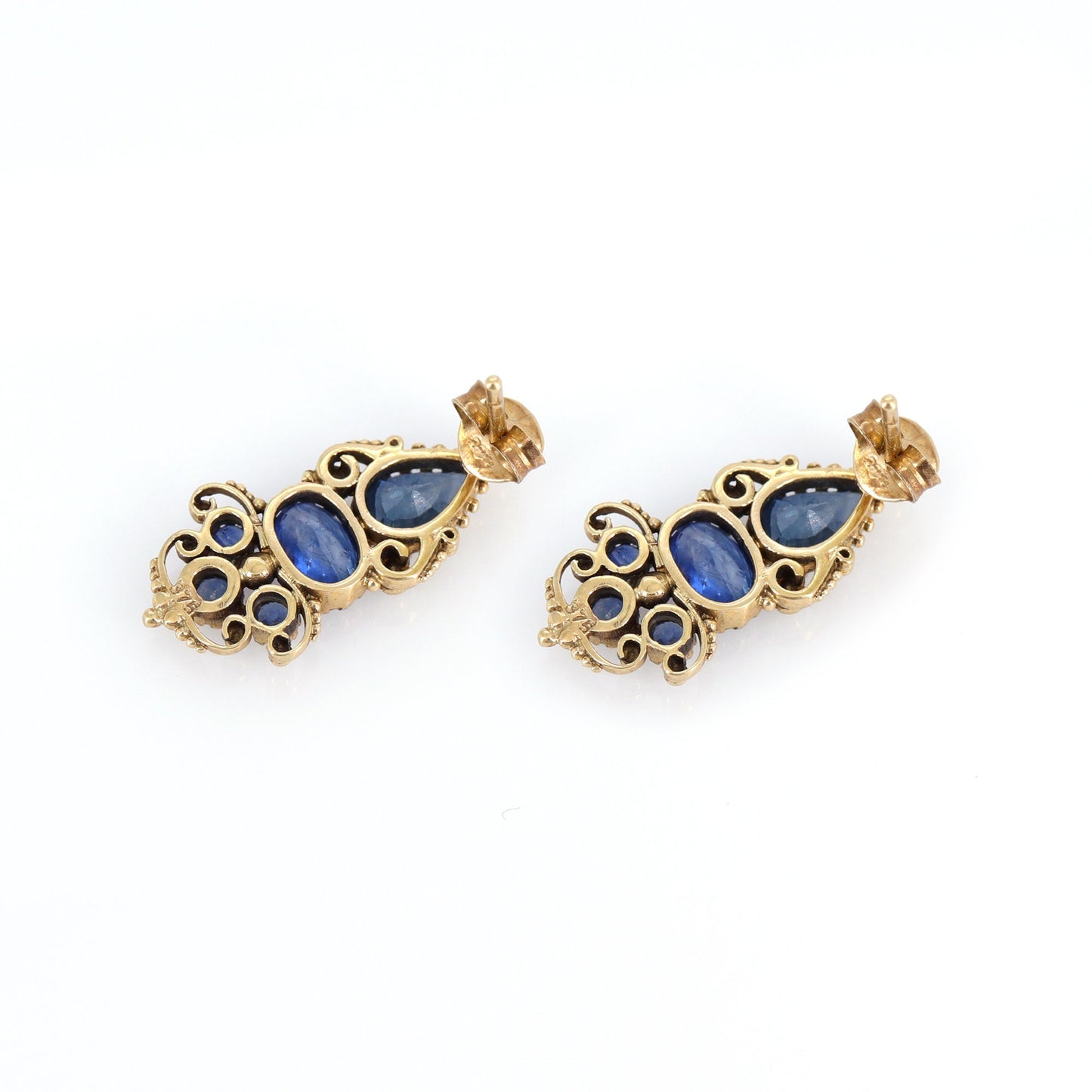 Pear Oval & Round Cut Blue Sapphire Gemstone Earring Gold