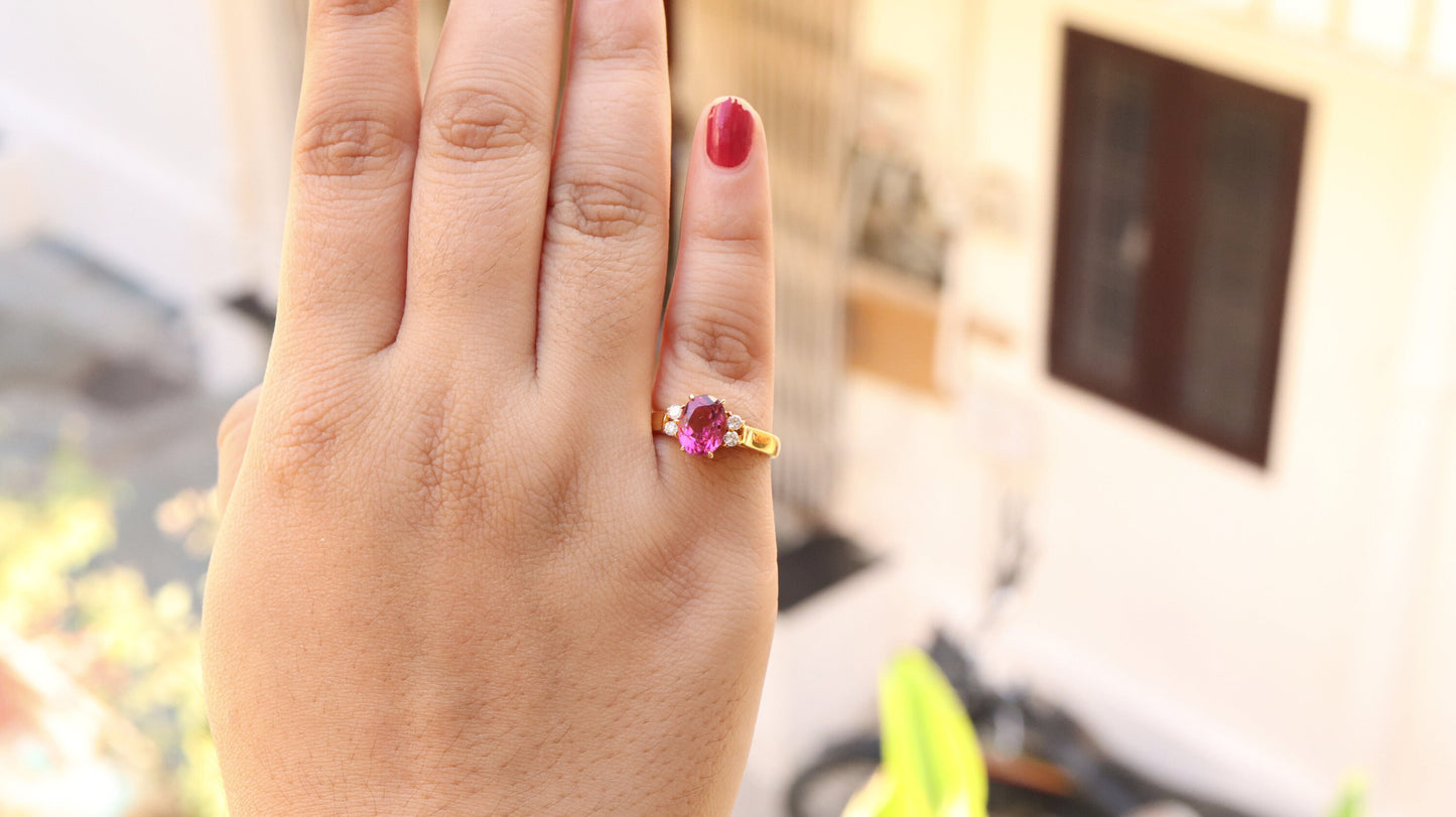 Dark Pink Tourmaline Ring 18K Gold