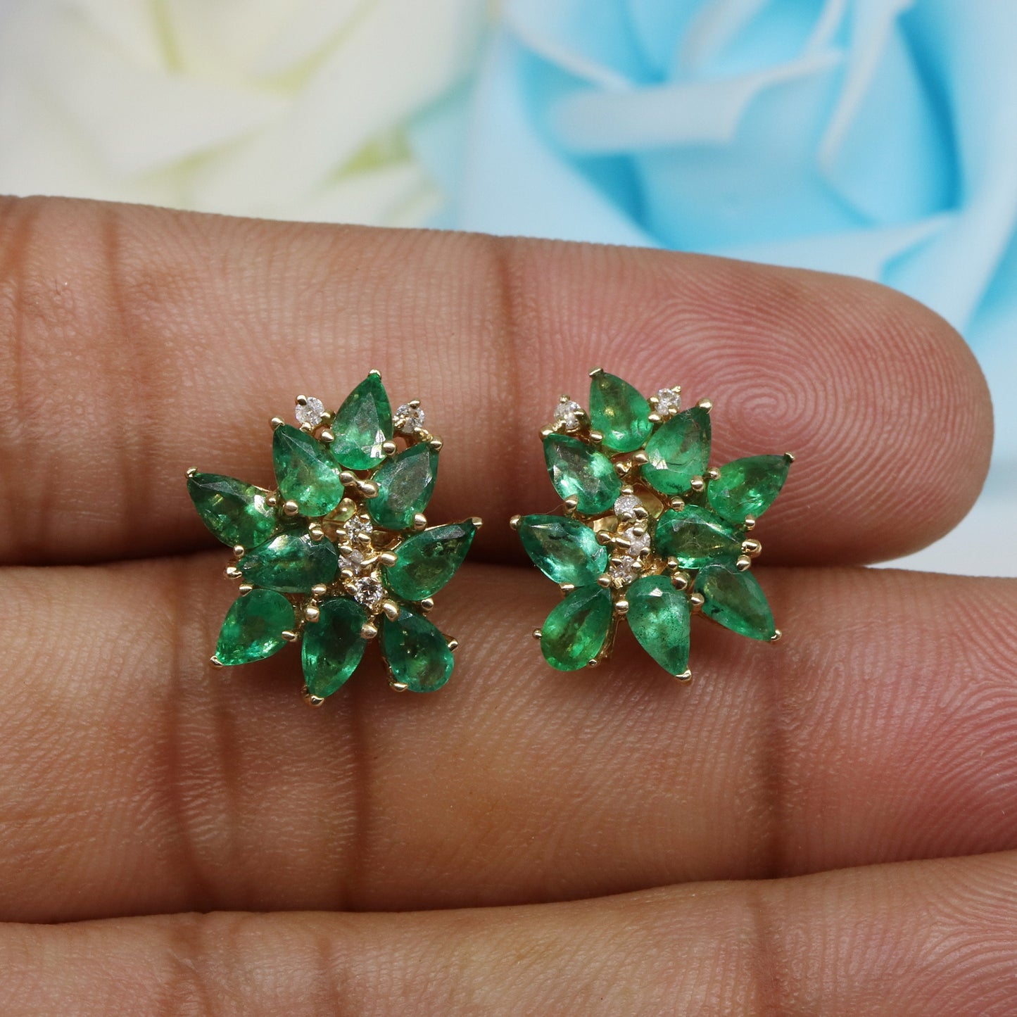 Yellow Women Studs / Emerald Earring 14K Gold