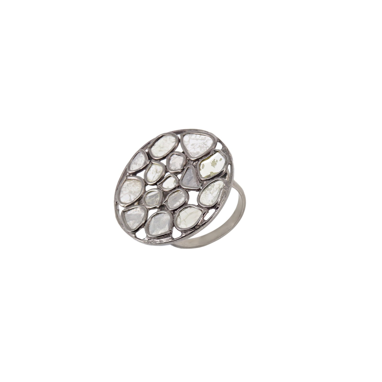 Rose Cut Polki Pave Jewelry Ring Silver