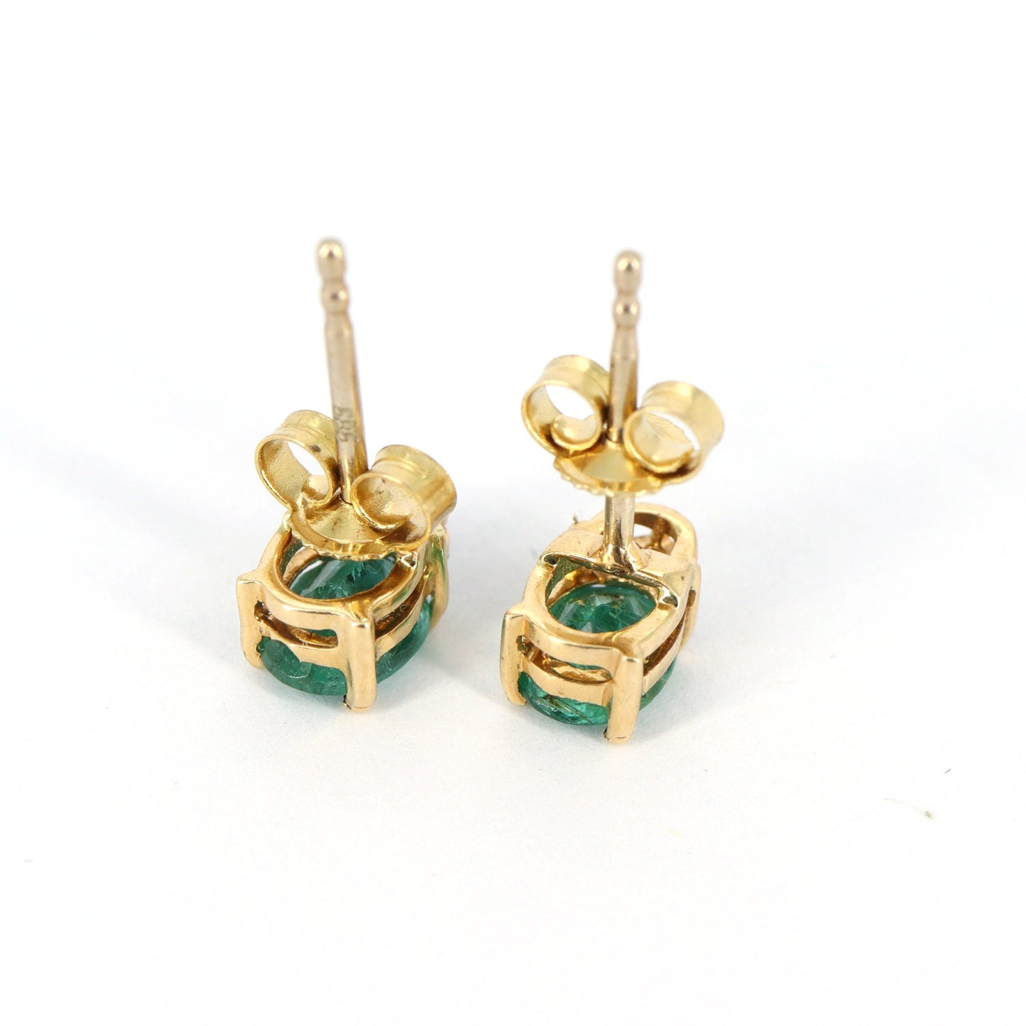 Yellow Studs Oval Cut Emerald & Earring 14K Gold