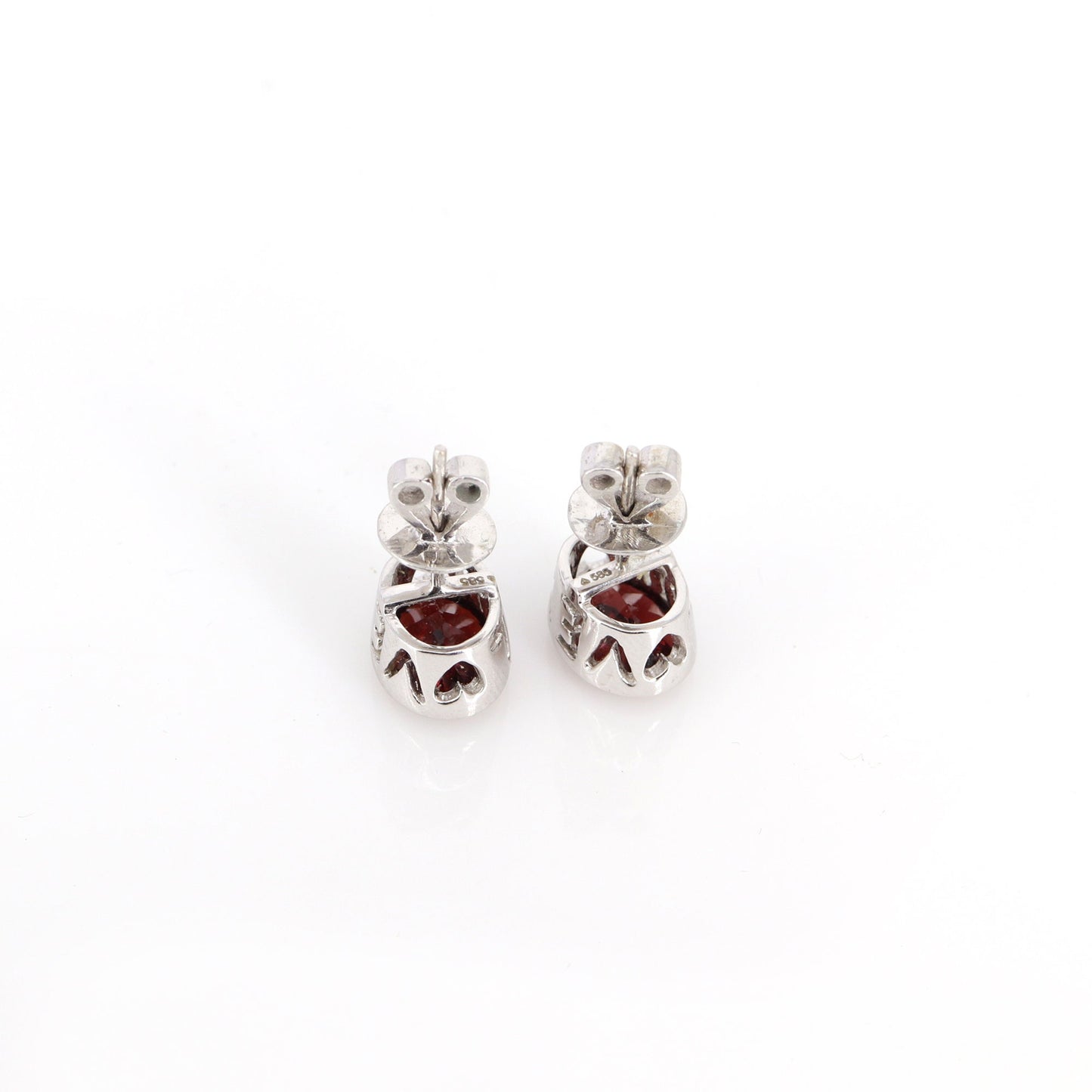 Bezel Red Garnet Oval Shape Studs 14Kt White I Love You Written Studs January Studs Gold
