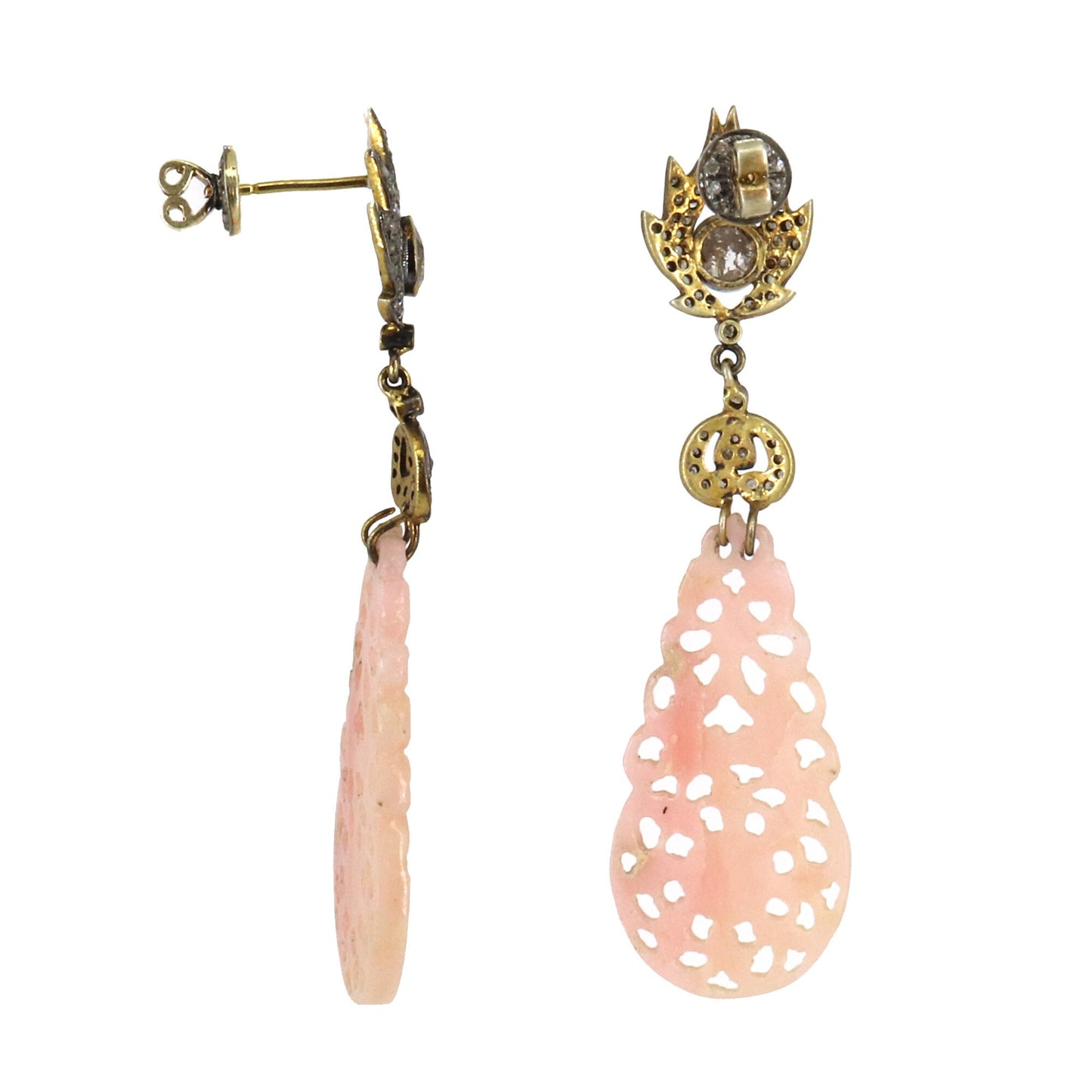 Pink Opal Carvings Color Gemstone Carving Earring