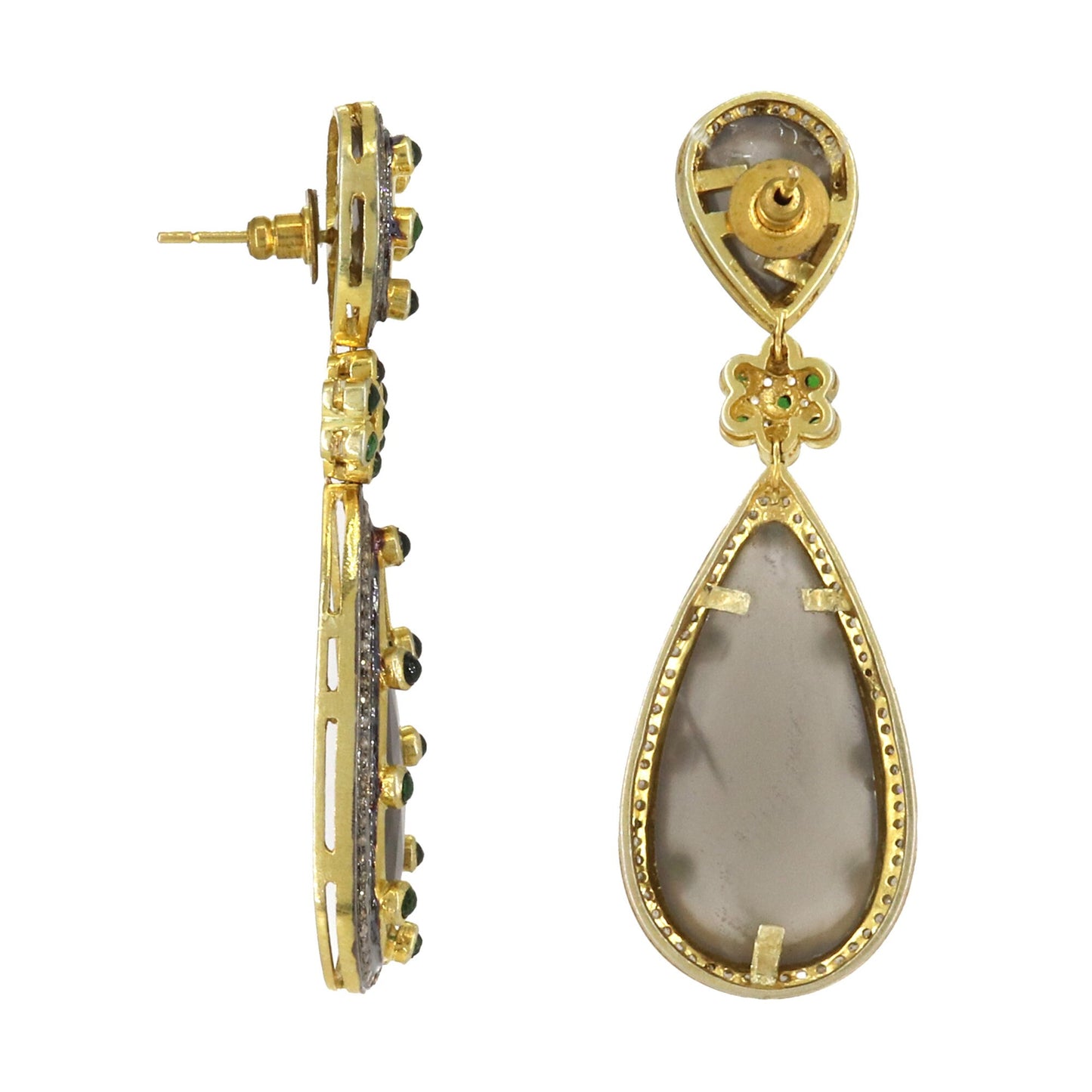 Unique Design Grey Moonstone Chrome Diopside Gemstone Earring