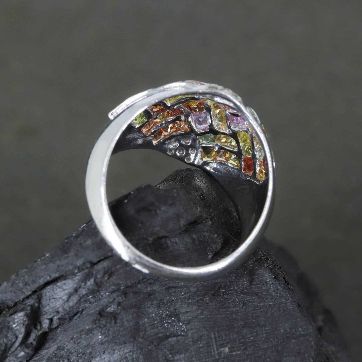 Princess Cut Multi Sapphire Ring Silver