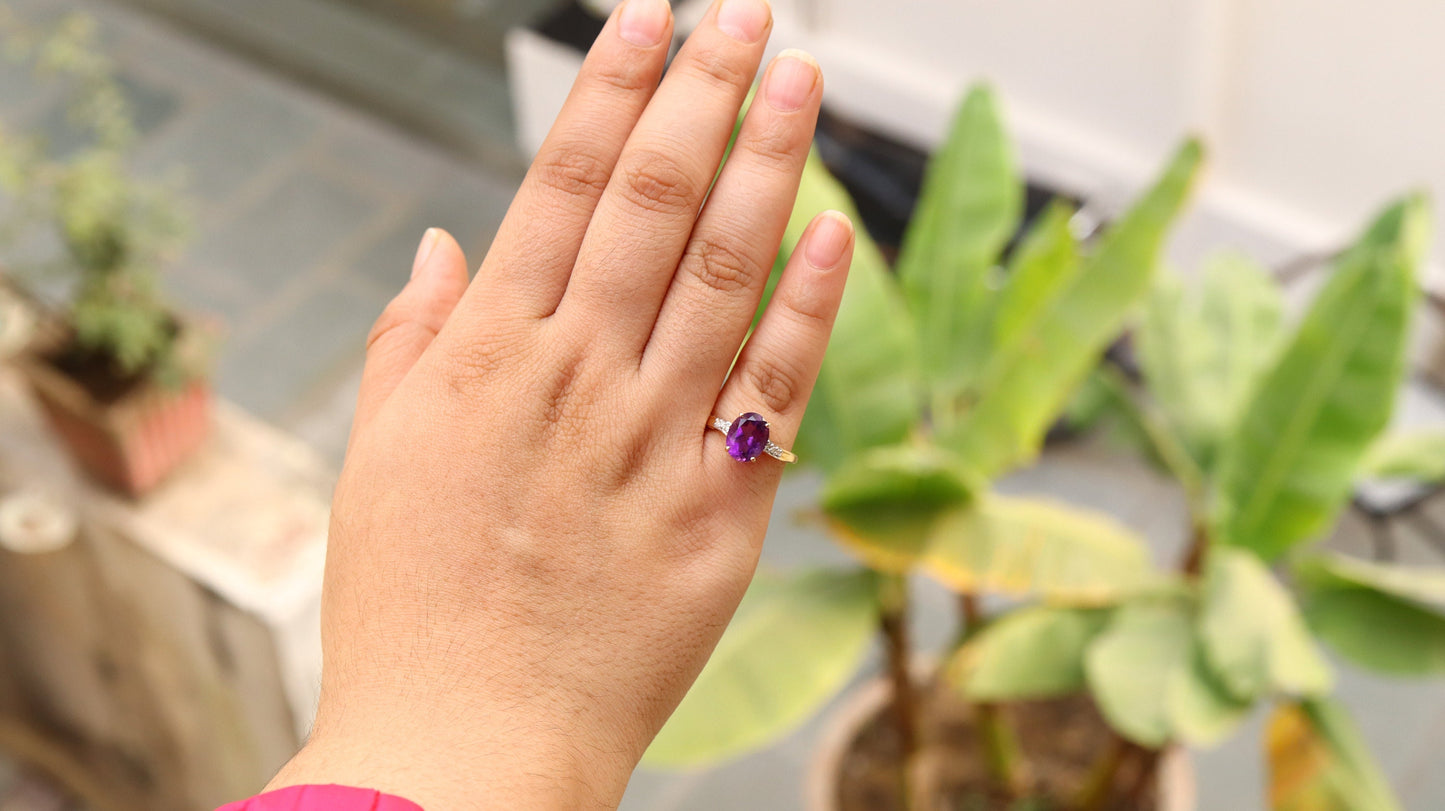 Yellow Genuine Amethyst Ring 14K Gold