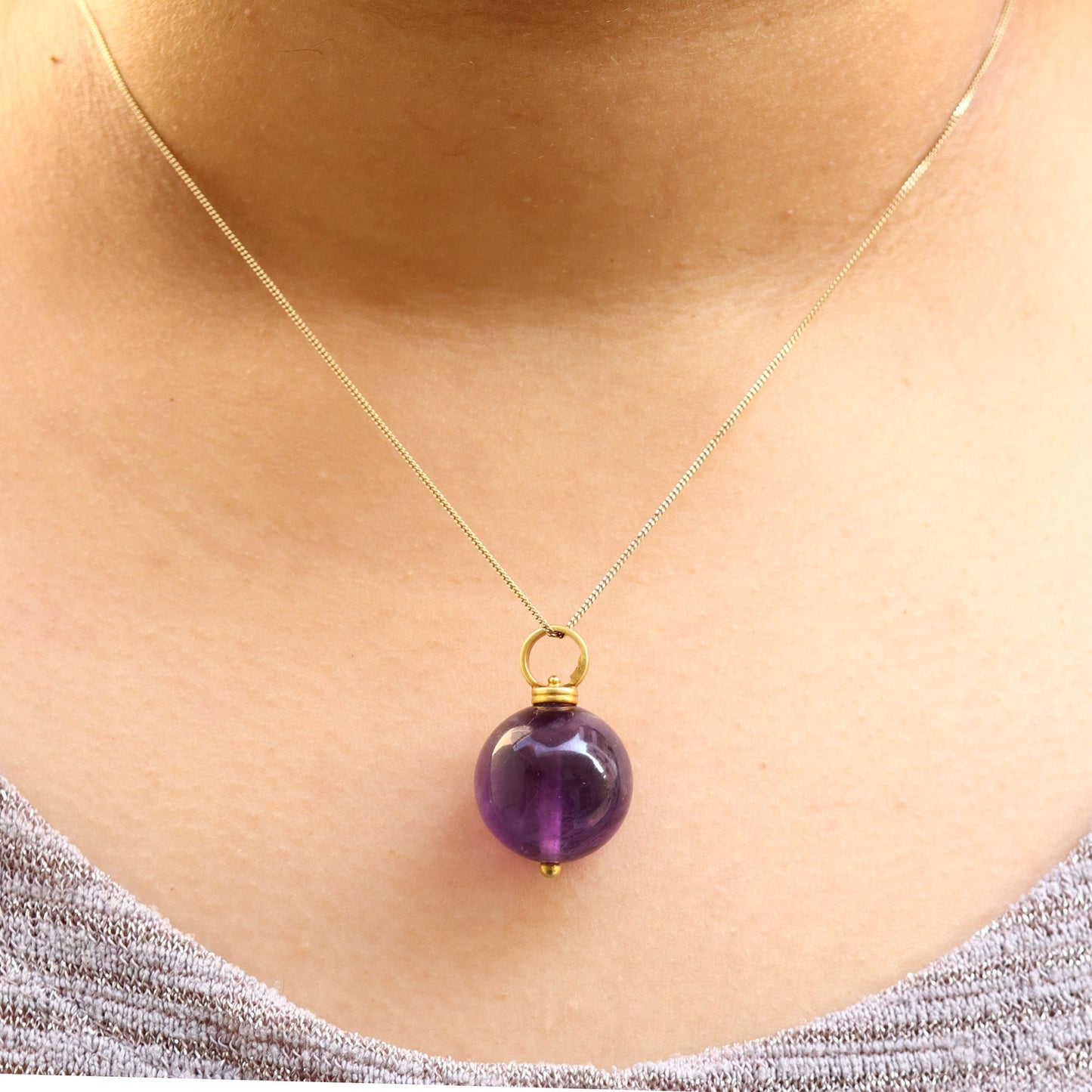 Yellow Estate Amethyst Ball Drop/Dangle Pendant 18K Gold