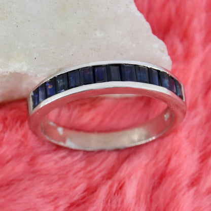 Baguette Cut Blue Sapphire Ring Silver