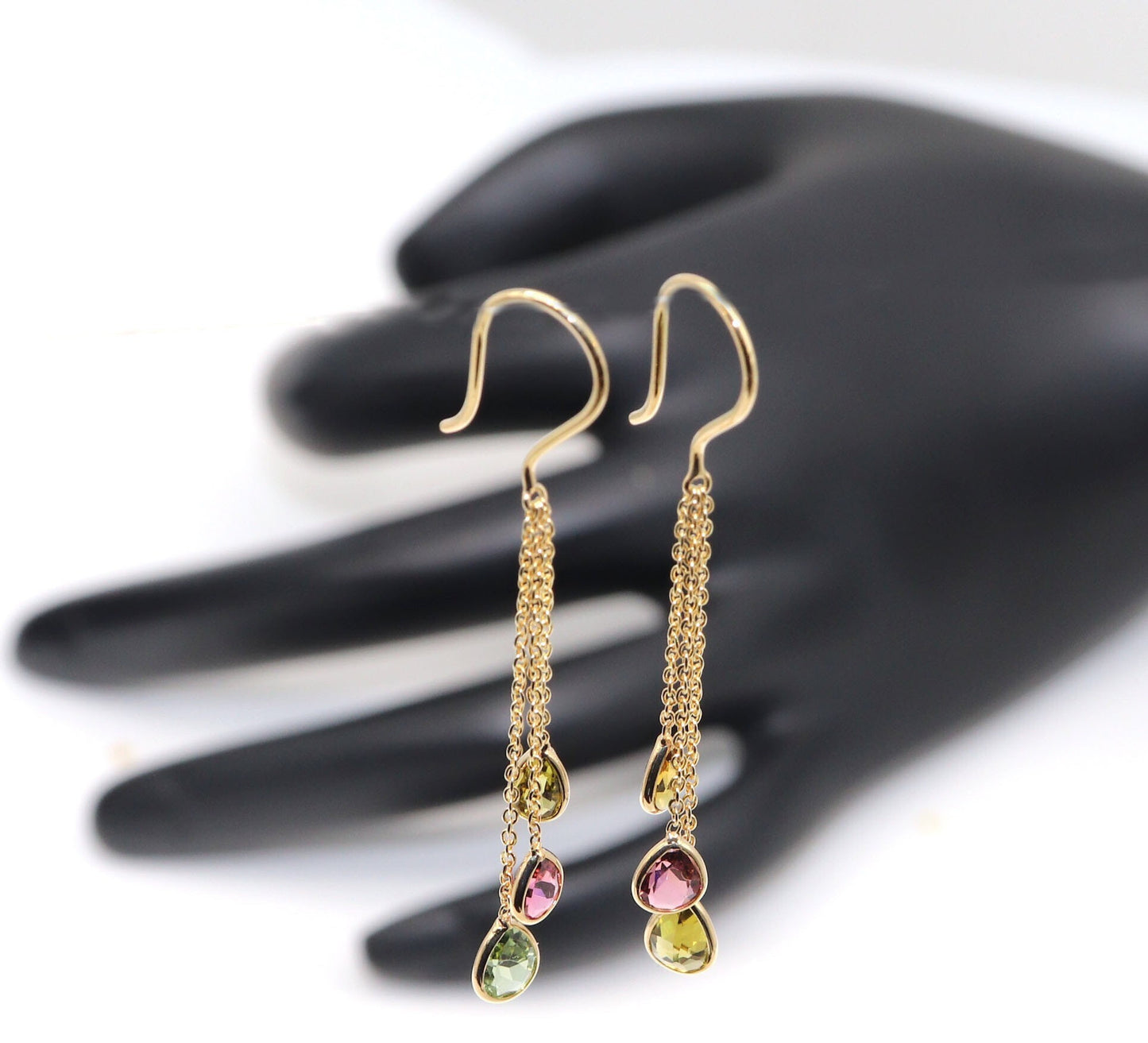 Yellow Handmade Multi Tourmaline Hanging Earring 18K Gold