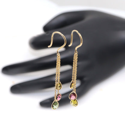 Yellow Handmade Multi Tourmaline Hanging Earring 18K Gold