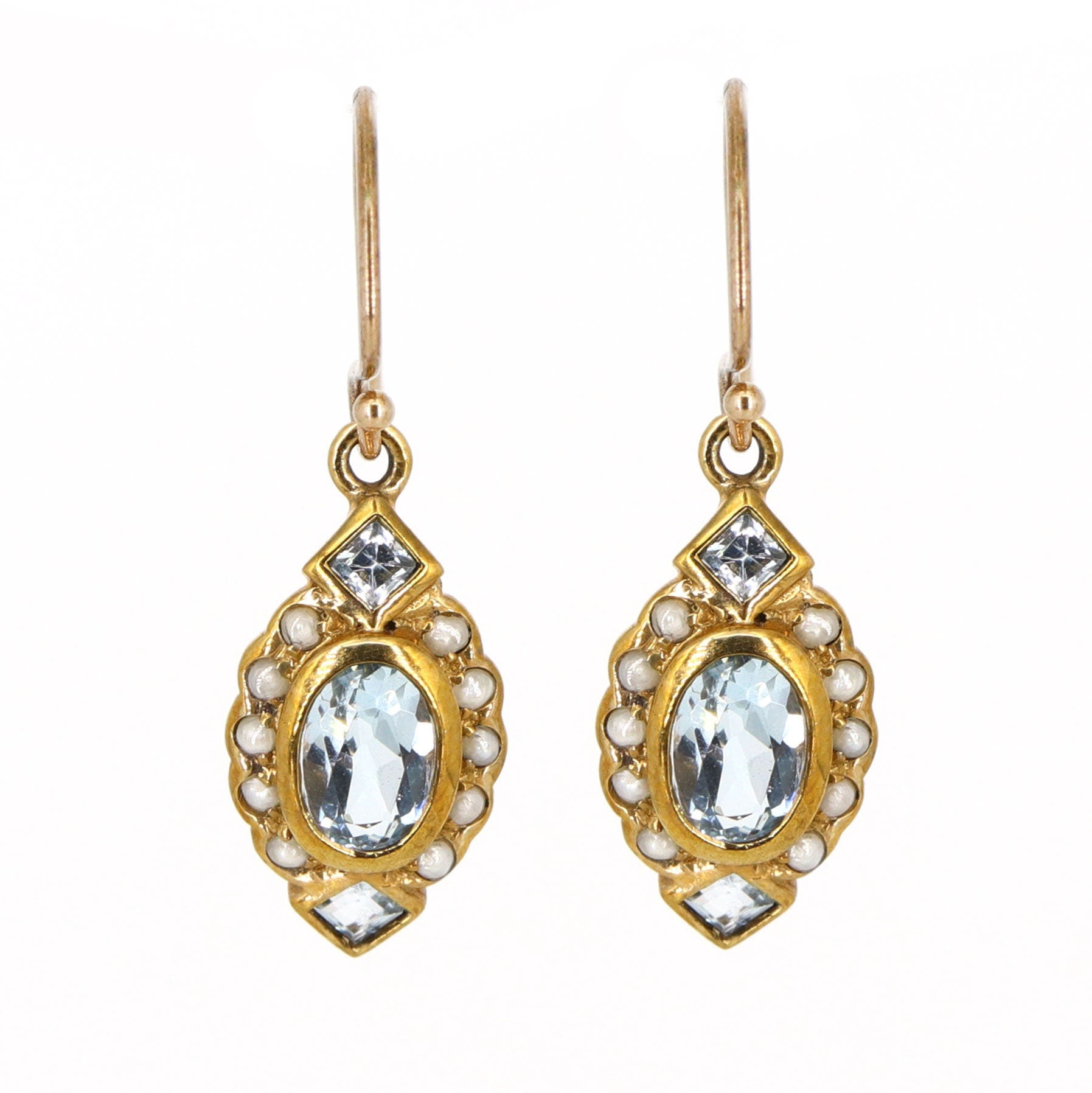 Rare Vintage Blue Topaz Jewel Drop Earring Gold
