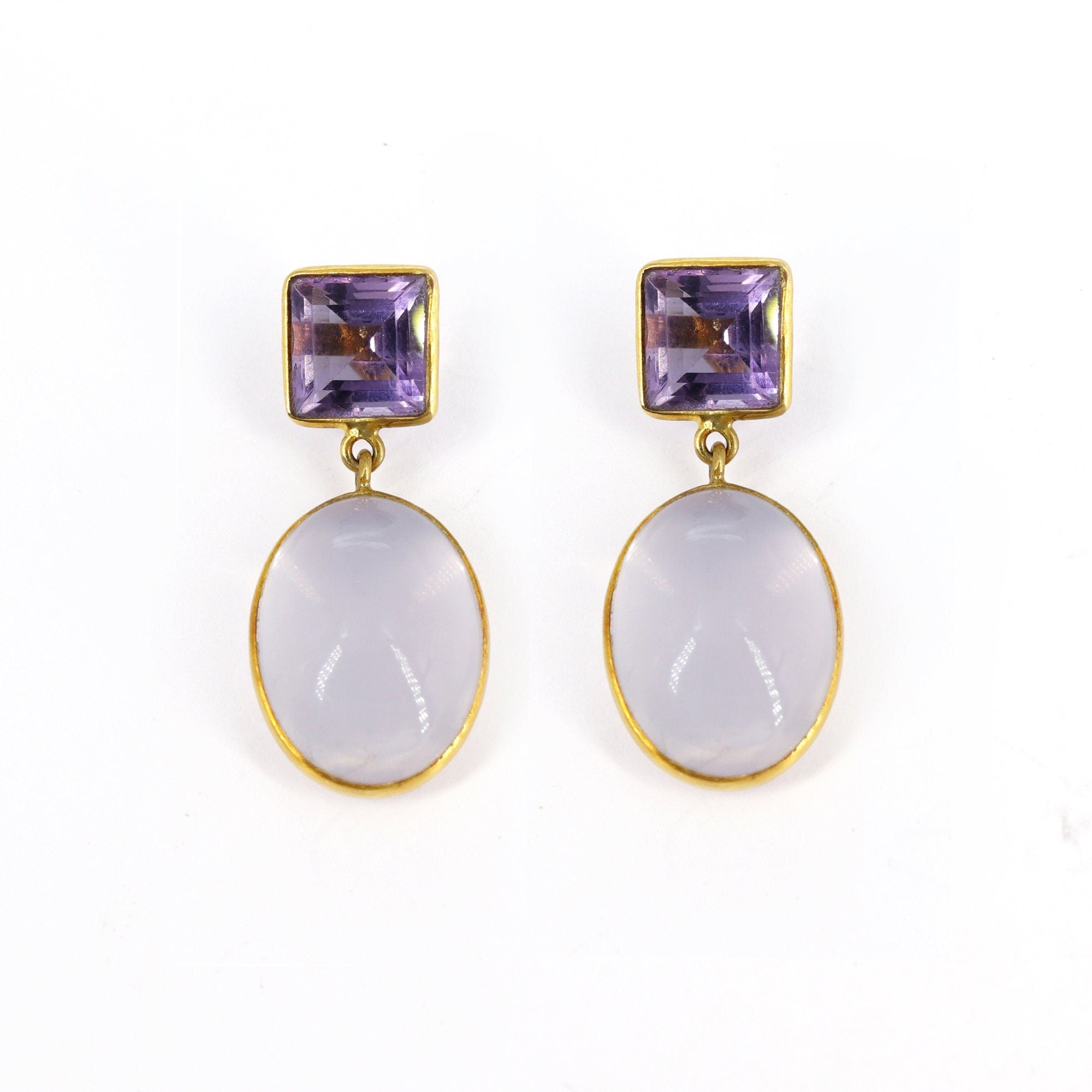 Amethyst & Rose Quartz Earring 18K Gold