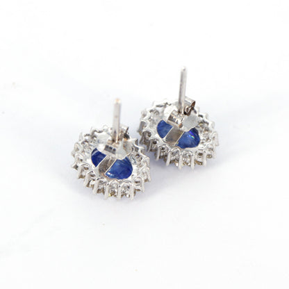 Cluster Studs White Studded Blue Sapphire Earring 14K Gold
