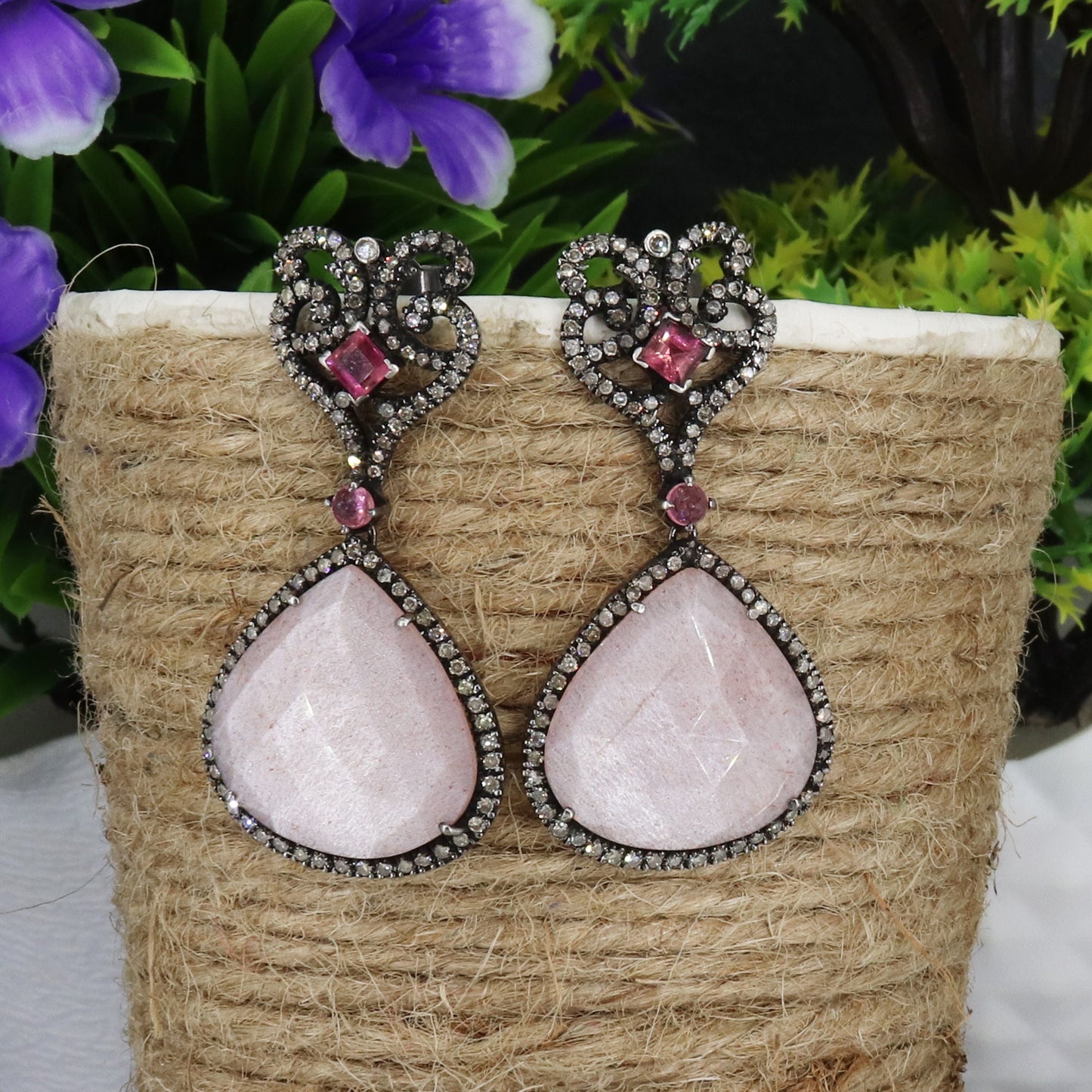Pink Moonstone Tourmaline Earring