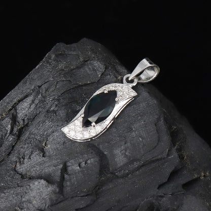 Marquise Cut Stone Wedding Blue Sapphire Pendant 18K Gold