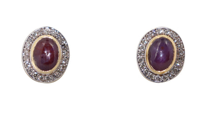 Star Ruby Studs Yellow Studded Real Certified Genuine Ruby Cabochon Solitaire Earring 14K Gold