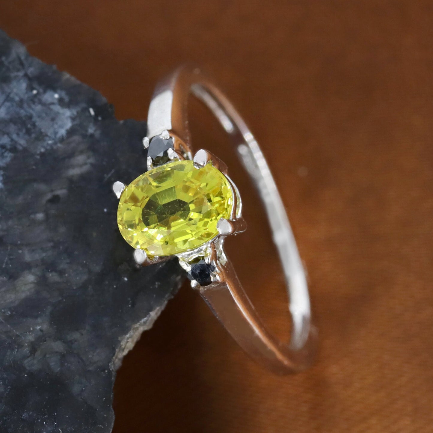 Oval Cut Yellow Sapphire Ring Silver