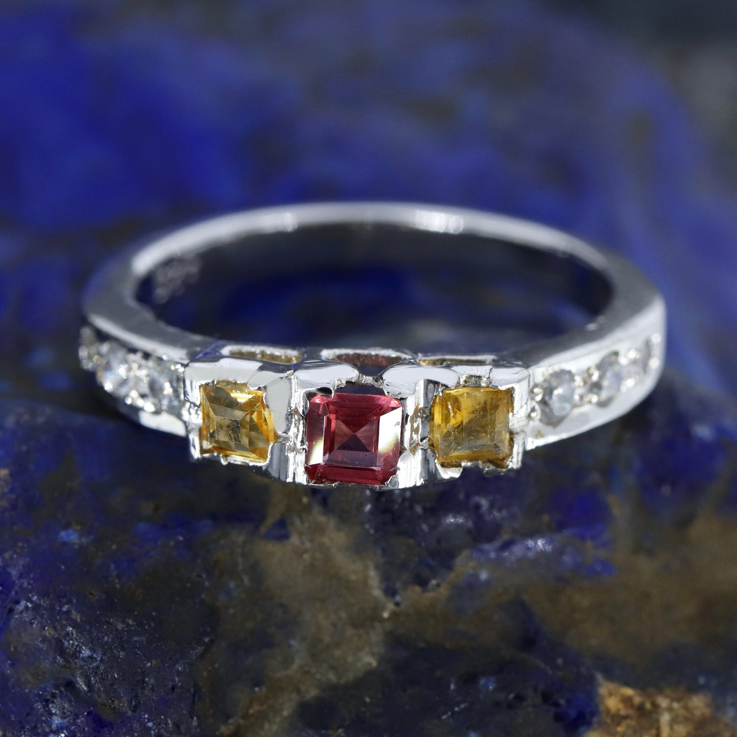 Square Cut Tourmaline American Ring Silver