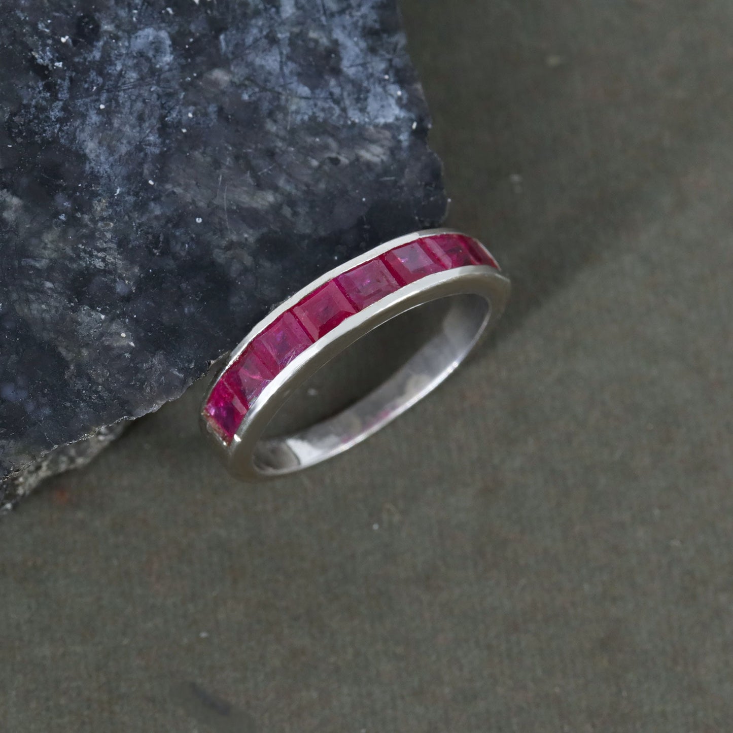 Faceted Square Cut Ruby Ring Silver