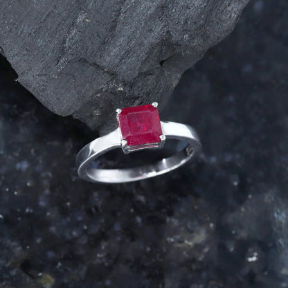 Octagon Cut Ruby Ring Silver