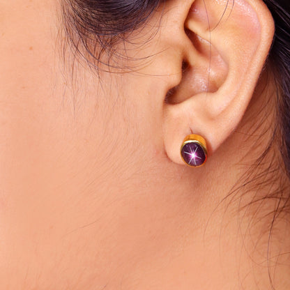 Yellow Studs Star Ruby Birth Gemstone Stud Earring 18K Gold