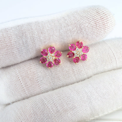 Ruby White Stud Earring 14K Gold