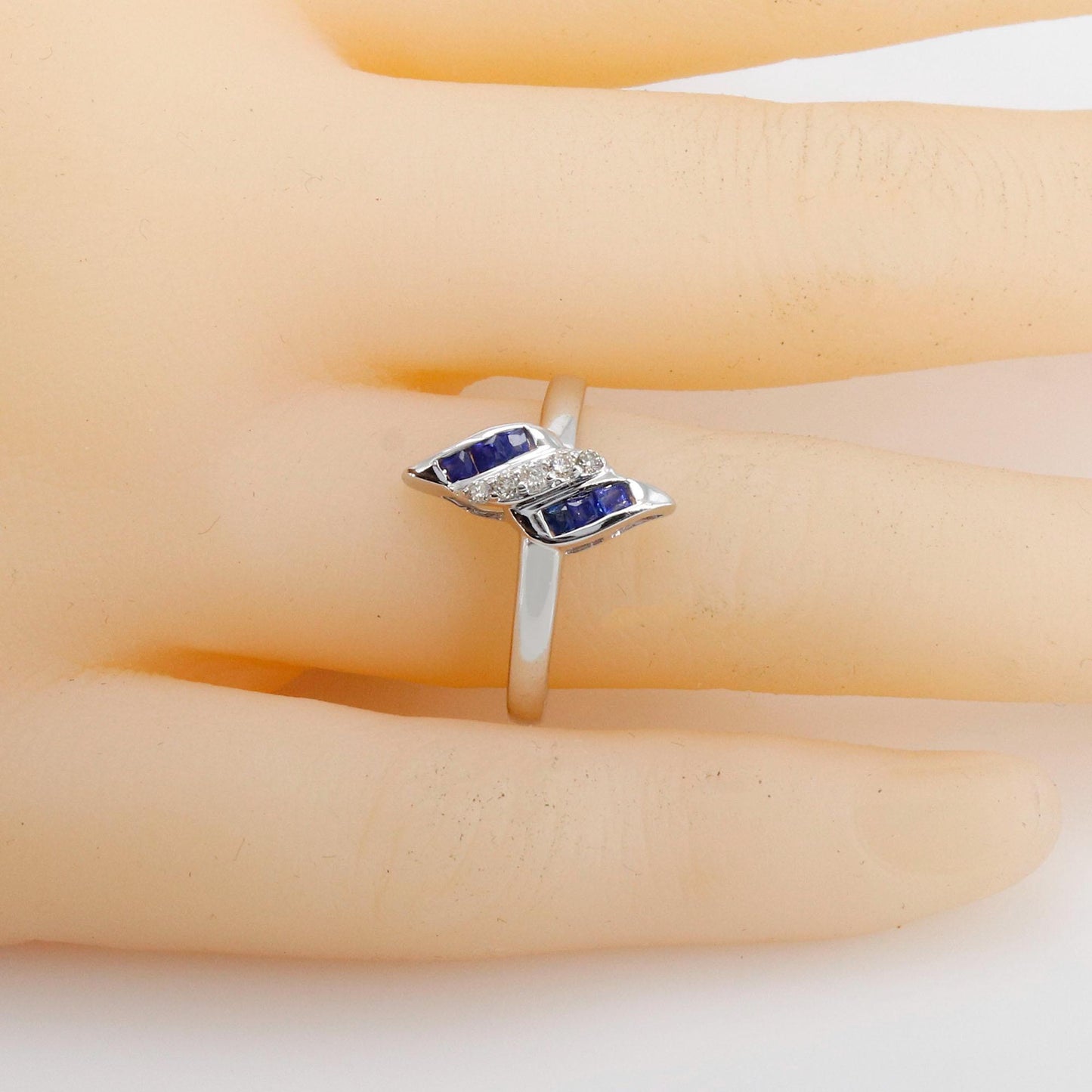 White Deep Blue Color Sapphire Elegant Design Ring 14K Gold