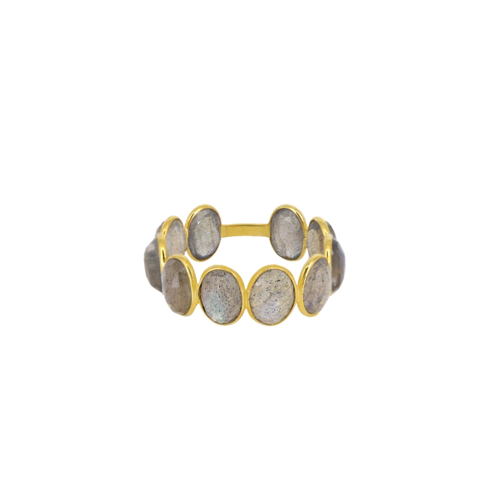 Labradorite Semi Precious Stone Band Ring 18K Gold