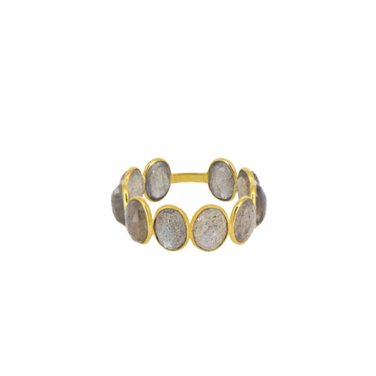 Labradorite Semi Precious Stone Band Ring 18K Gold