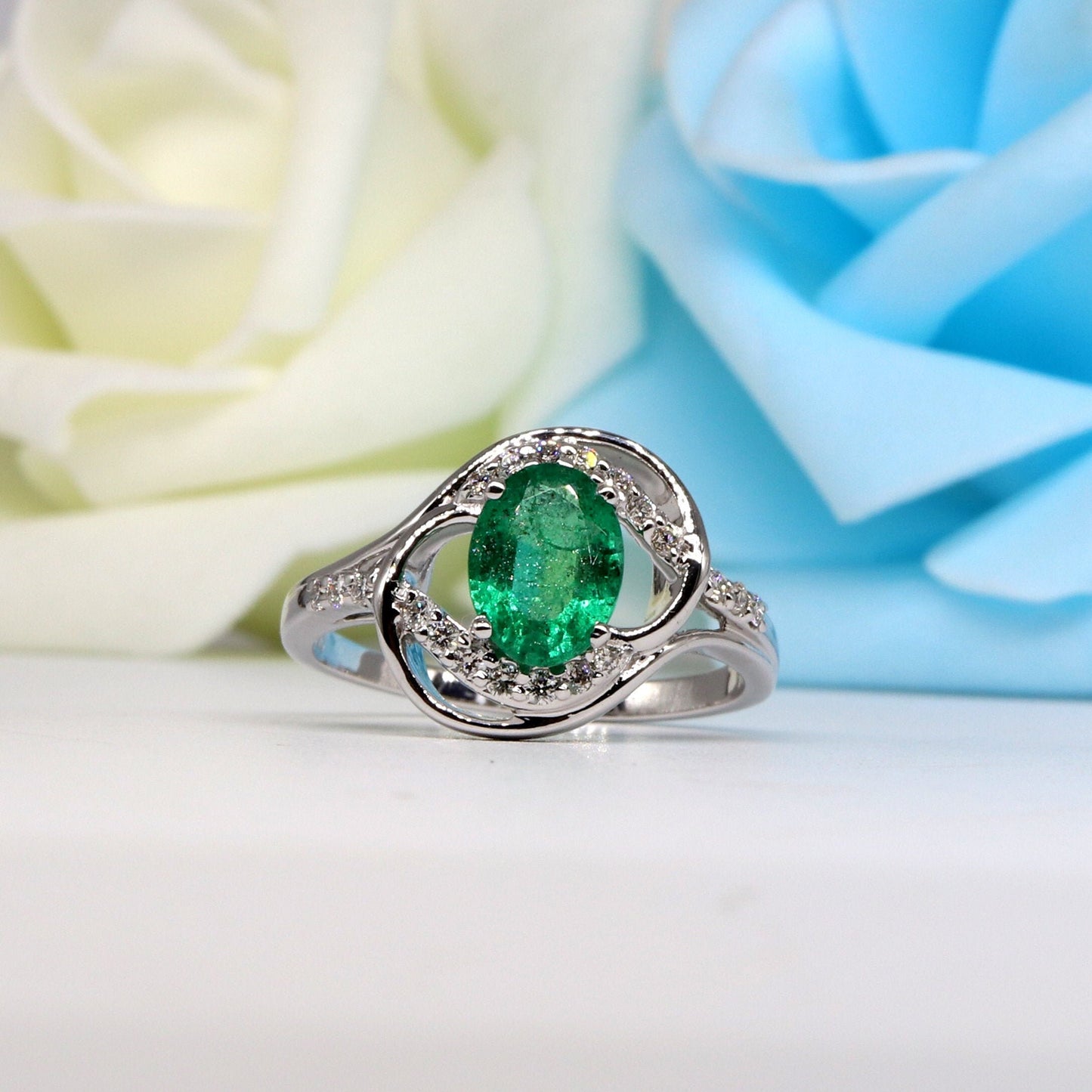 Handmade White Emerald Ring 18K Gold