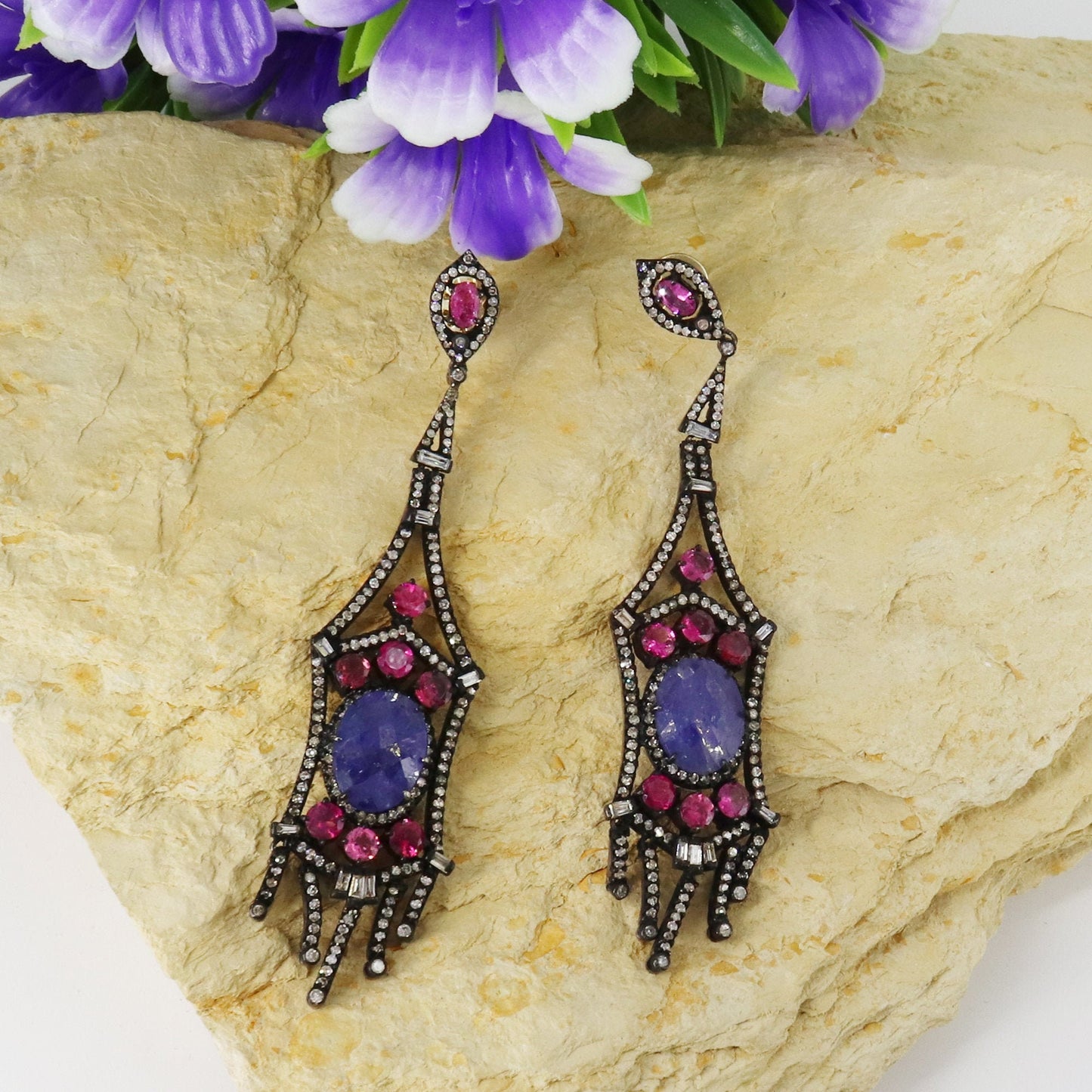 Tanzanite & Pink Tourmaline Earring