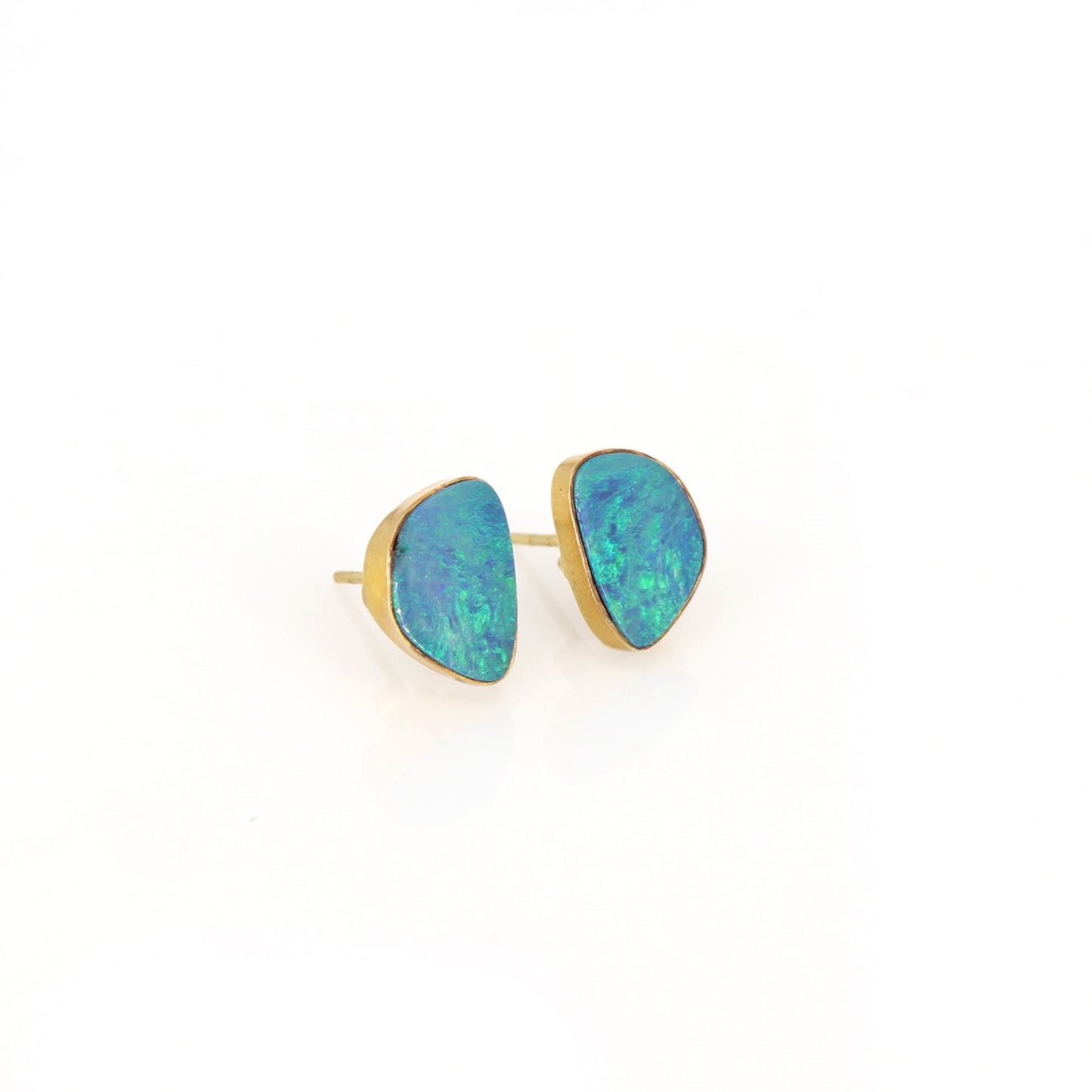 Blue Opal Fancy Shape Studs Yellow Tiny Stud Earring 14K Gold
