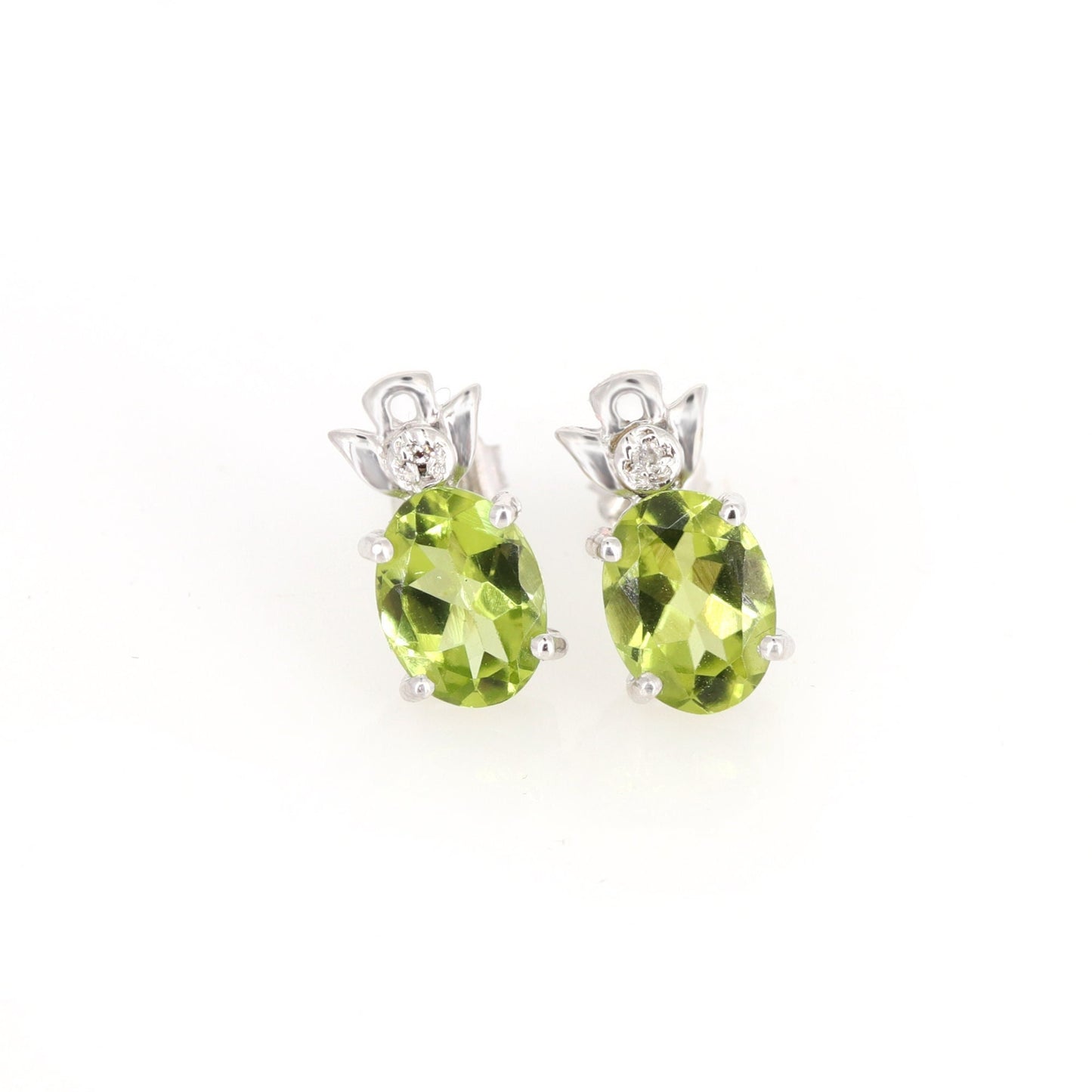 White Dainty Studs Peridot Birthday Oval Cut Peridot Green Gemstone Earring 14K Gold