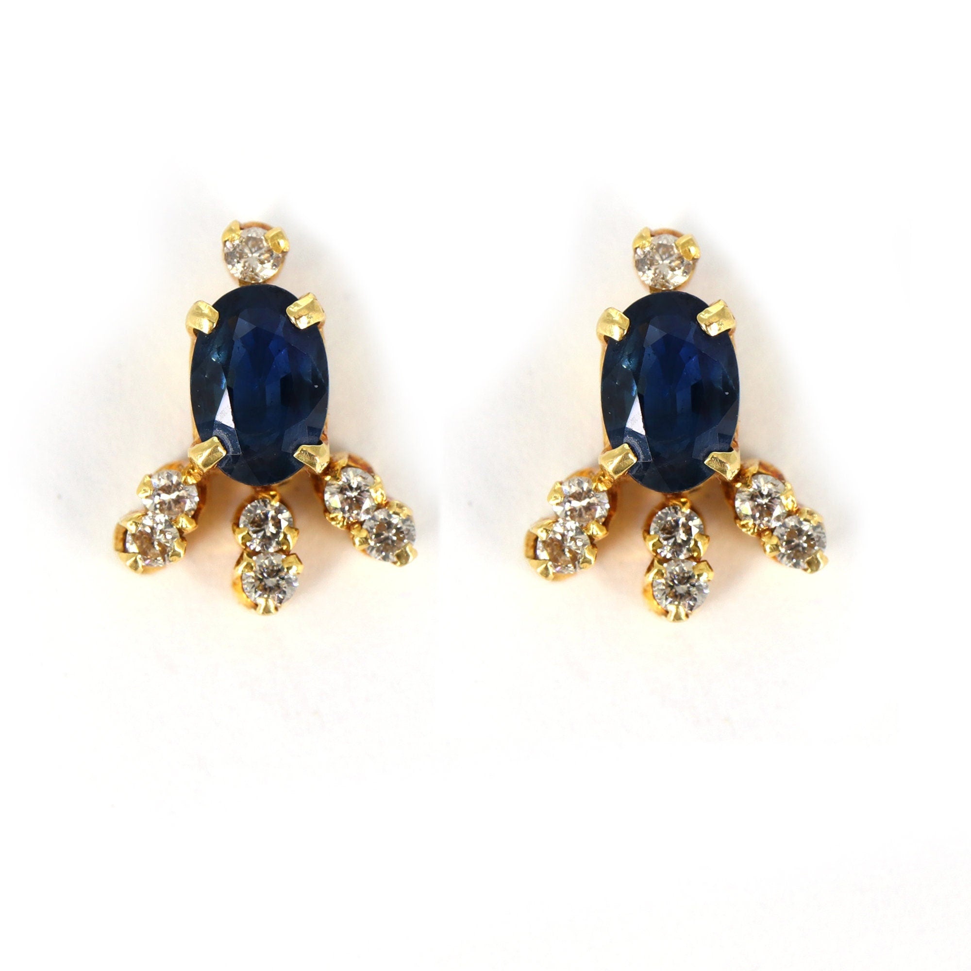 Yellow Studded Blue Sapphire Studs Sapphire Earring 18K Gold