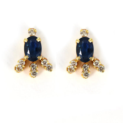 Yellow Studded Blue Sapphire Studs Sapphire Earring 18K Gold