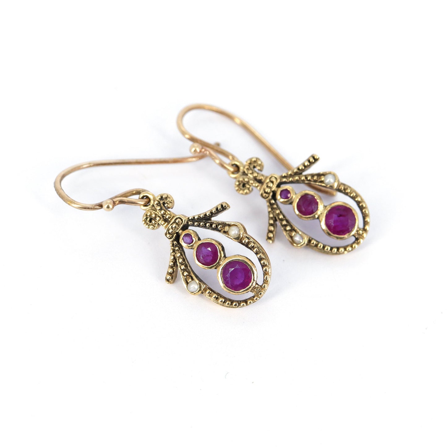 Pearl Red Ruby Earring Gold