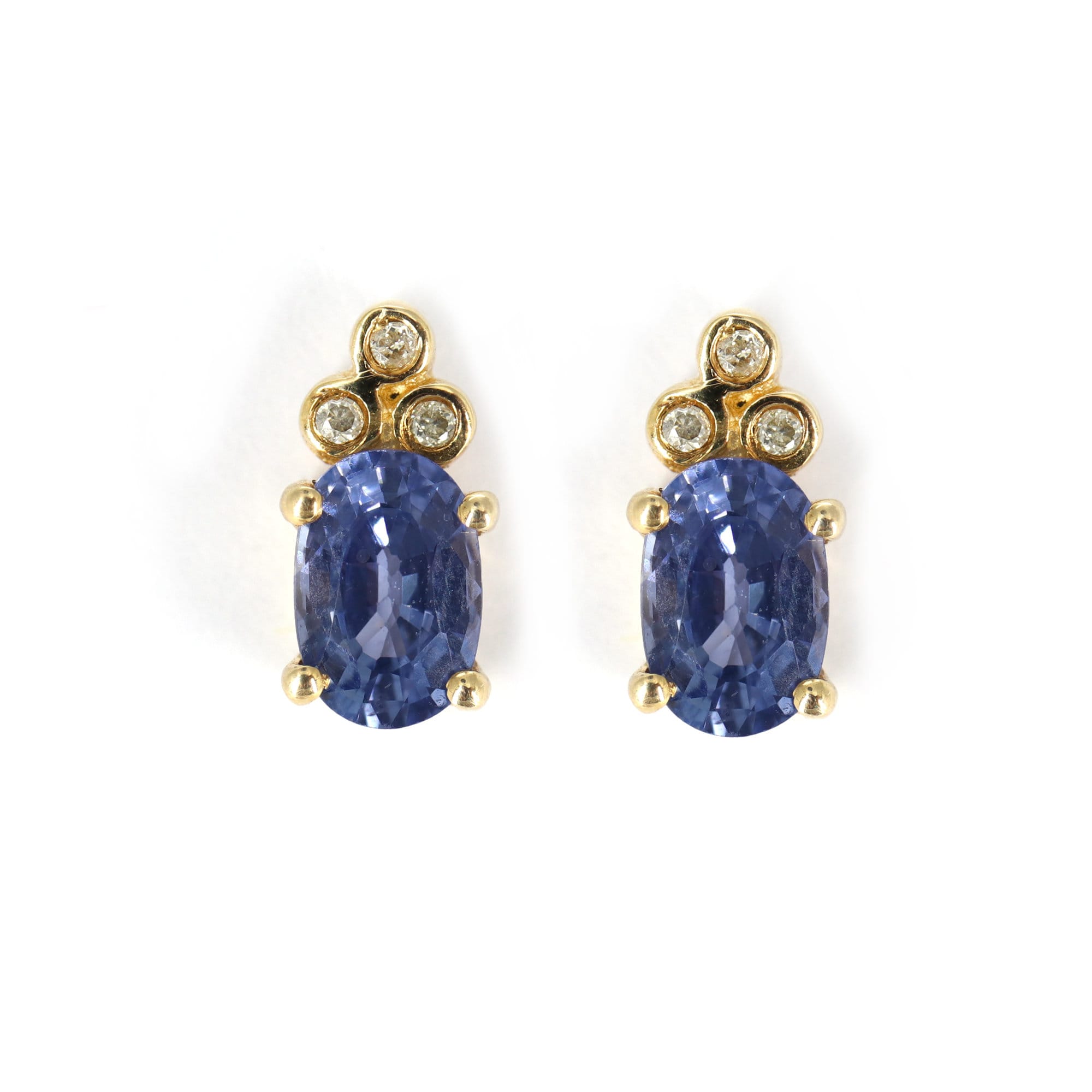 Yellow Studded Blue Sapphire Studs Sapphire Earring 14K Gold