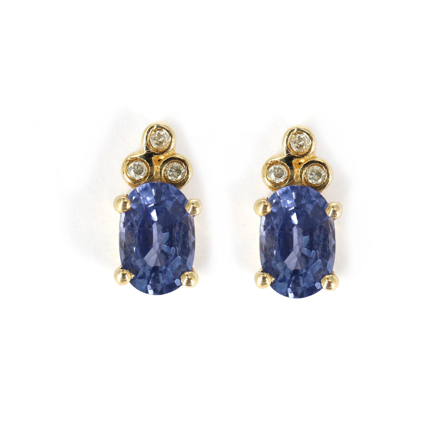 Yellow Studded Blue Sapphire Studs Sapphire Earring 14K Gold