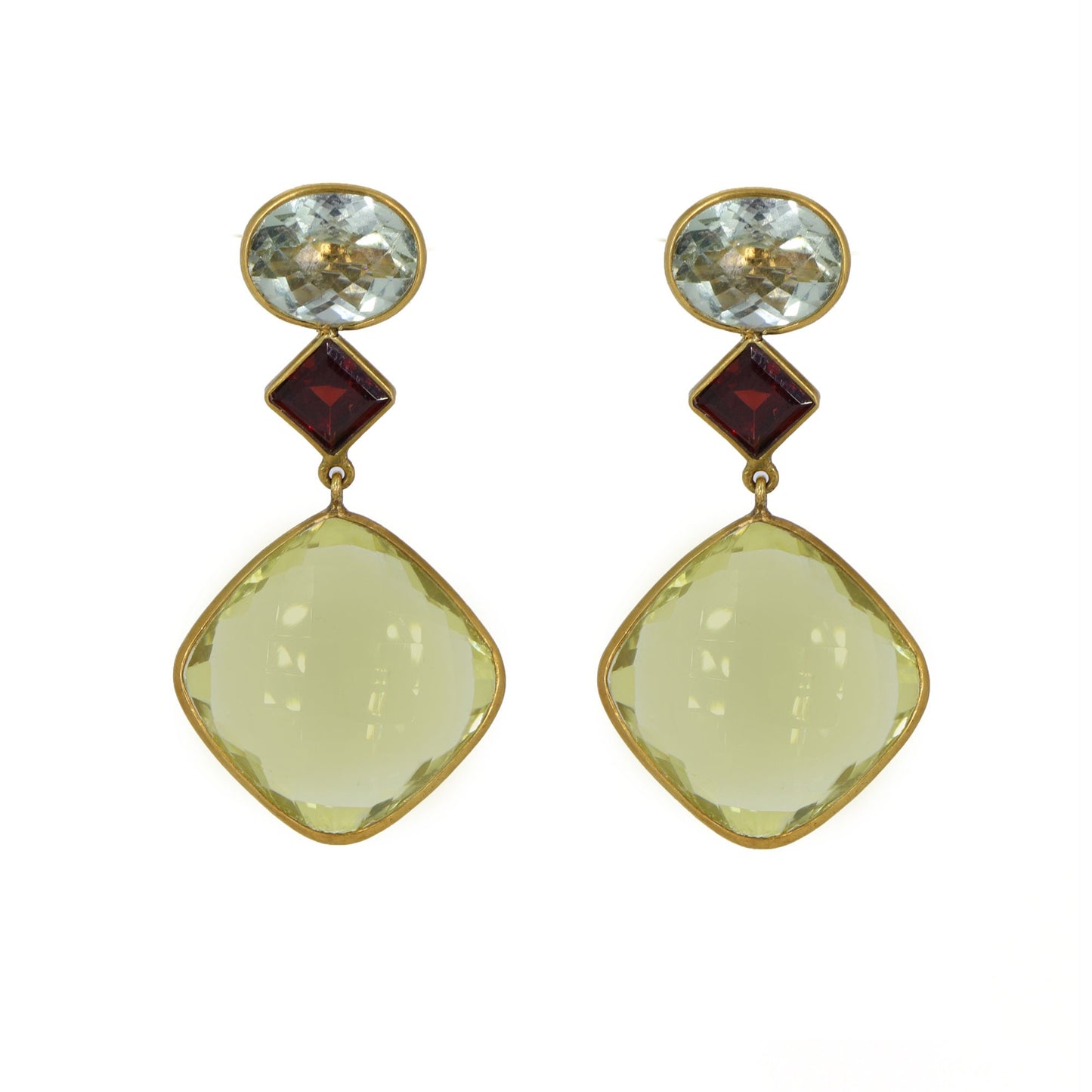 Checker Cut Green Amethyst Earring 18K Gold