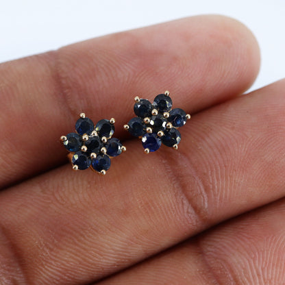 8Mm Flower Shape Studs Daily Wear Studs Blue Sapphire Yellow Sapphire Earring 14K Gold
