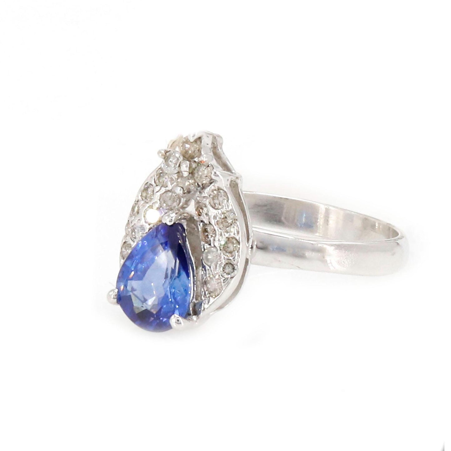 Unique Pear Shape Blue Sapphire Ring 14K Gold