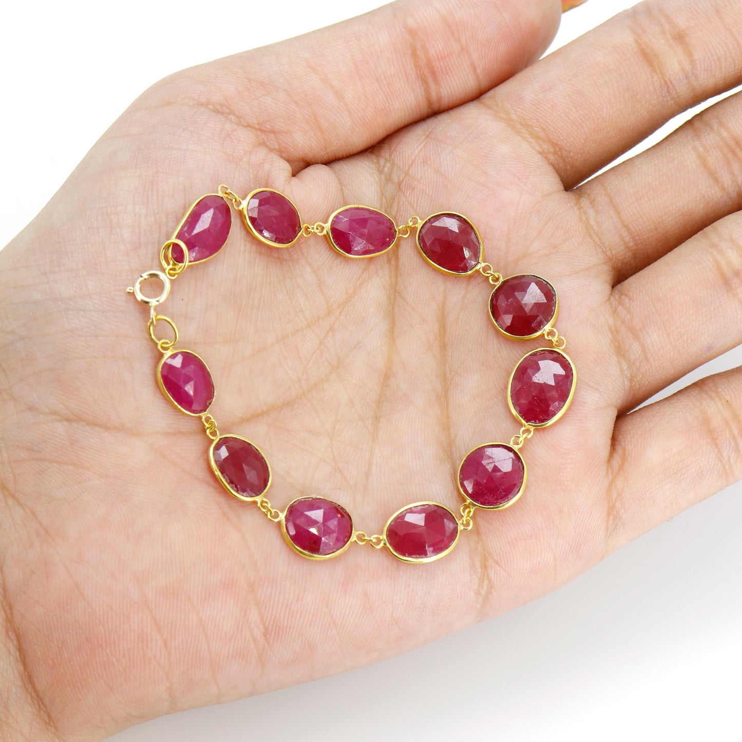 Yellow Hot Pink Ruby Bezel Connector Bracelet 14K Gold
